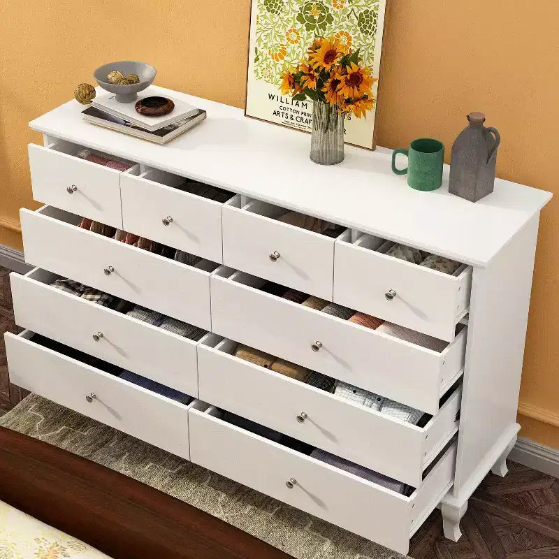 Commode horizontale Hitow à 10 tiroirs avec poignées rondes en métal, commode moderne