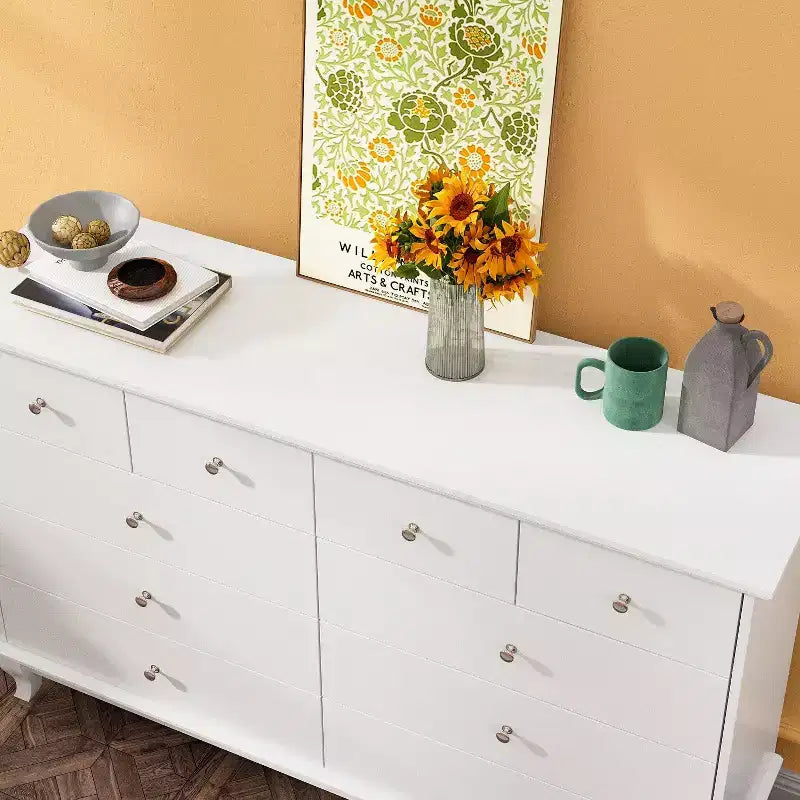Commode horizontale Hitow à 10 tiroirs avec poignées rondes en métal, commode moderne
