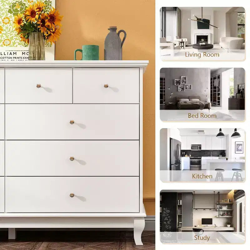 Commode horizontale Hitow à 10 tiroirs avec poignées rondes en métal, commode moderne