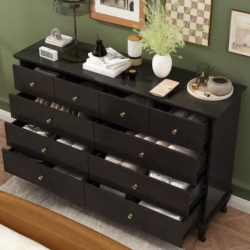 Commode horizontale Hitow à 10 tiroirs avec poignées rondes en métal, commode moderne
