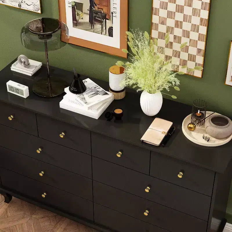 Commode horizontale Hitow à 10 tiroirs avec poignées rondes en métal, commode moderne