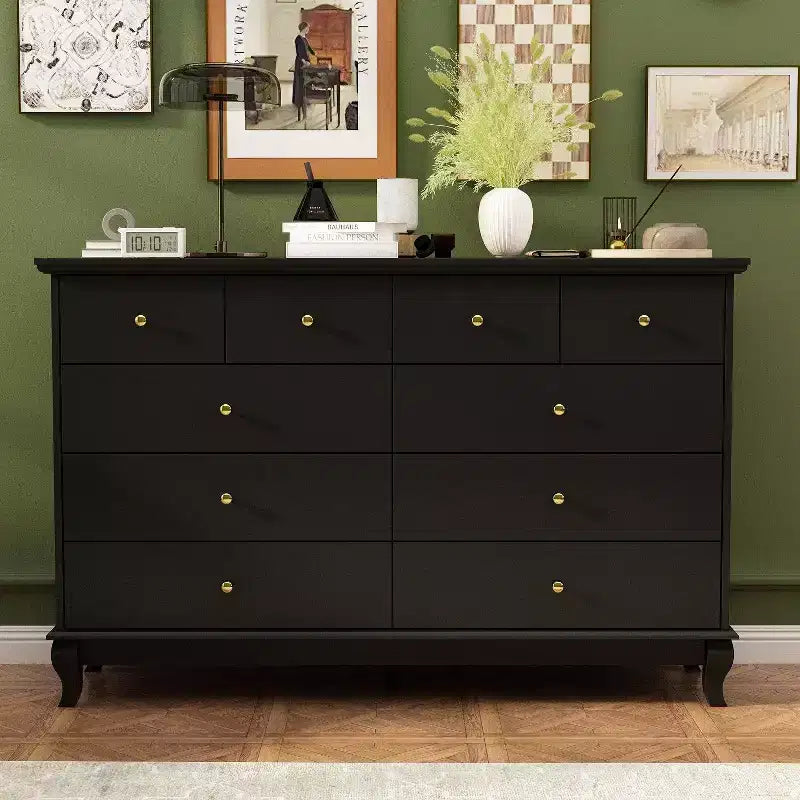 Commode horizontale Hitow à 10 tiroirs avec poignées rondes en métal, commode moderne