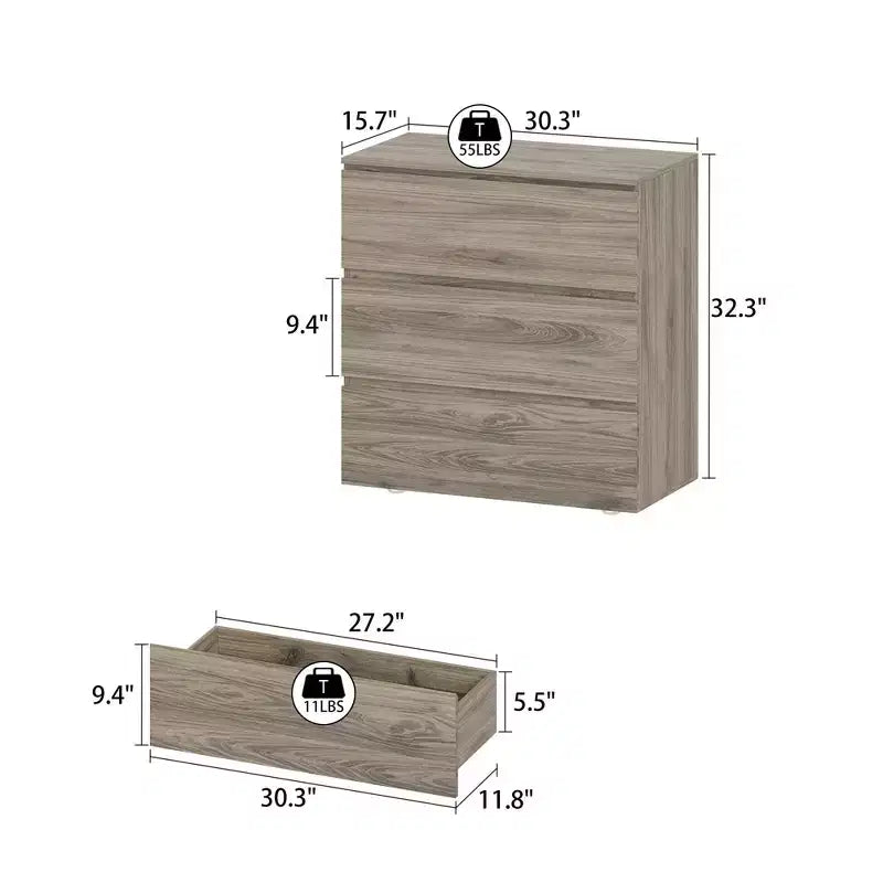 Commode moderne à trois tiroirs Hitow pour chambre à coucher