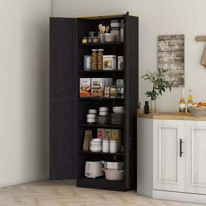 HOMCOM Garde-Manger de cuisine autoportant 170 cm, Armoire de rangement à 4 portes avec étagères réglables et portes