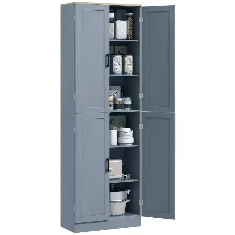 HOMCOM Garde-Manger de cuisine autoportant 170 cm, Armoire de rangement à 4 portes avec étagères réglables et portes