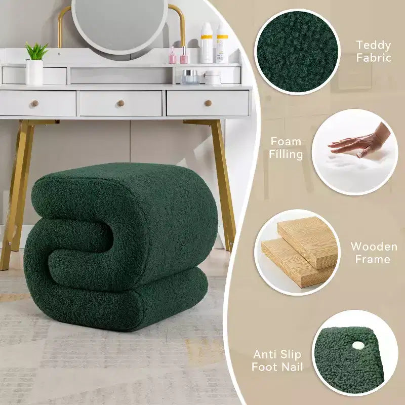 GDFStudio Mila 19.3 Ottoman/Repose-pieds Teddy en forme de S