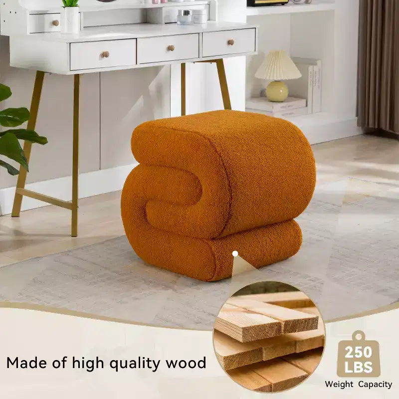 GDFStudio Mila 19.3 Ottoman/Repose-pieds Teddy en forme de S