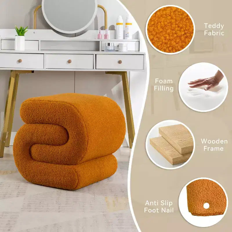 GDFStudio Mila 19.3 Ottoman/Repose-pieds Teddy en forme de S