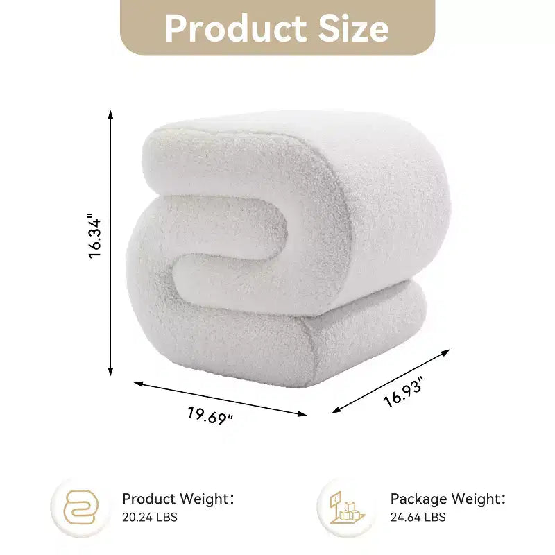 GDFStudio Mila 19.3 Ottoman/Repose-pieds Teddy en forme de S