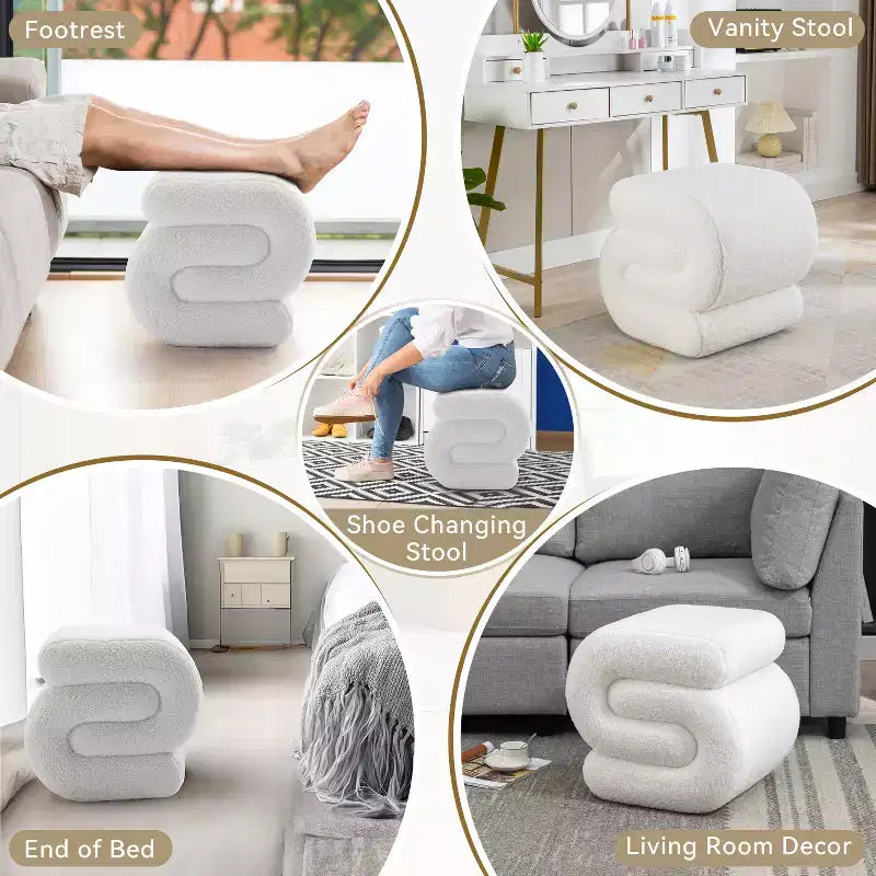 GDFStudio Mila 19.3 Ottoman/Repose-pieds Teddy en forme de S