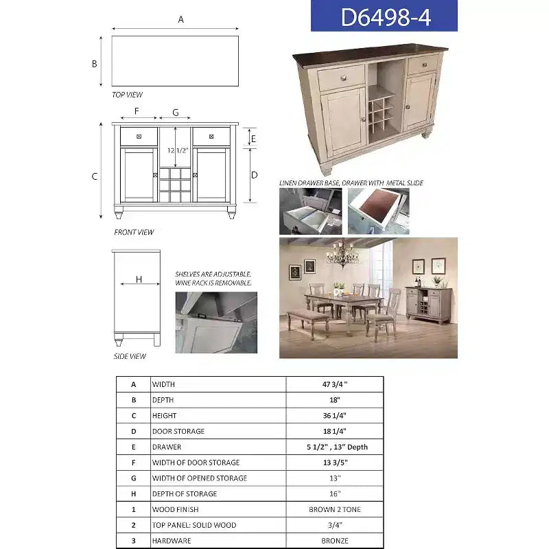 Kings Brand Almon, buffet, serveur, armoire de rangement avec tiroirs, étagères et portes, en bois bicolore marron, porte-bouteilles