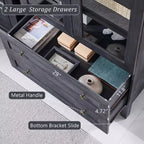 Meuble de rangement haut de 71 po pour garde-manger avec 2 tiroirs et étagères réglables et portes vitrées, armoire de cuisine de style ferme moderne