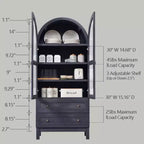 Meuble de rangement haut de 71 po pour garde-manger avec 2 tiroirs et étagères réglables et portes vitrées, armoire de cuisine de style ferme moderne