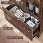 Meuble de rangement haut de 71 po pour garde-manger avec 2 tiroirs et étagères réglables et portes vitrées, armoire de cuisine de style ferme moderne