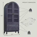 Meuble de rangement haut de 71 po pour garde-manger avec 2 tiroirs et étagères réglables et portes vitrées, armoire de cuisine de style ferme moderne