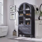 Meuble de rangement haut de 71 po pour garde-manger avec 2 tiroirs et étagères réglables et portes vitrées, armoire de cuisine de style ferme moderne