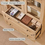 Meuble de rangement haut de 71 po pour garde-manger avec 2 tiroirs et étagères réglables et portes vitrées, armoire de cuisine de style ferme moderne