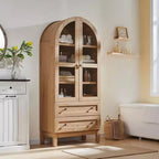 Meuble de rangement haut de 71 po pour garde-manger avec 2 tiroirs et étagères réglables et portes vitrées, armoire de cuisine de style ferme moderne