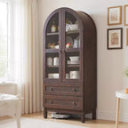 Meuble de rangement haut de 71 po pour garde-manger avec 2 tiroirs et étagères réglables et portes vitrées, armoire de cuisine de style ferme moderne