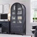 Meuble de rangement haut de 71 po pour garde-manger avec 2 tiroirs et étagères réglables et portes vitrées, armoire de cuisine de style ferme moderne