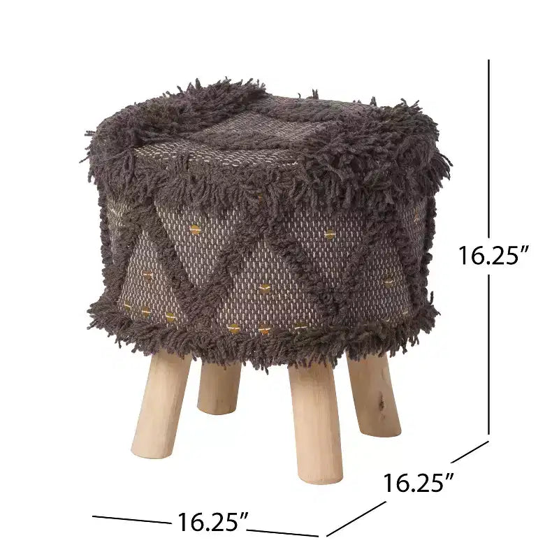 GDFStudio Edene Tabouret bohème artisanal en tissu 40x40 cm avec accents métalliques, marron foncé