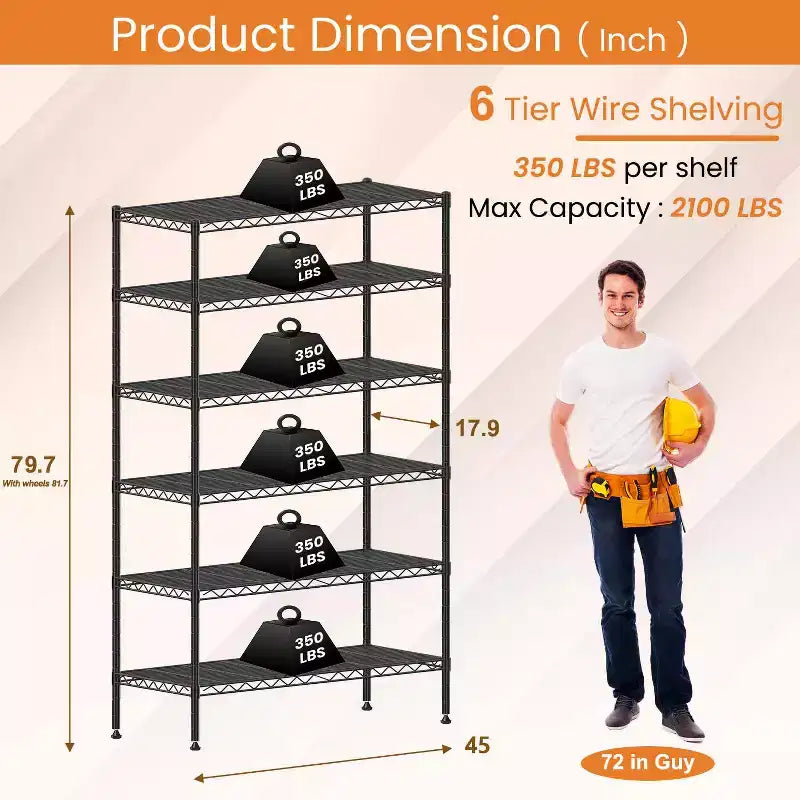 BestMassage Étagère métallique à 6 niveaux robuste avec roulettes Idéale