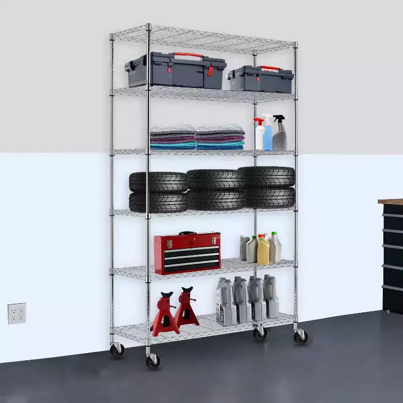 BestMassage Étagère métallique à 6 niveaux robuste avec roulettes Idéale