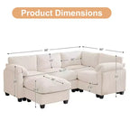 HYLEORY Canapé d'angle modulable avec ottoman mobile, canapé rembourré confortable en forme de U avec coussin d'assise à deux couches pour salon, velours côtelé