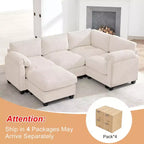 HYLEORY Canapé d'angle modulable avec ottoman mobile, canapé rembourré confortable en forme de U avec coussin d'assise à deux couches pour salon, velours côtelé