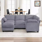 HYLEORY Canapé d'angle modulable avec ottoman mobile, canapé rembourré confortable en forme de U avec coussin d'assise à deux couches pour salon, velours côtelé