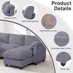 HYLEORY Canapé d'angle modulable avec ottoman mobile, canapé rembourré confortable en forme de U avec coussin d'assise à deux couches pour salon, velours côtelé