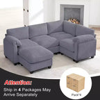 HYLEORY Canapé d'angle modulable avec ottoman mobile, canapé rembourré confortable en forme de U avec coussin d'assise à deux couches pour salon, velours côtelé