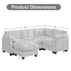 HYLEORY Canapé d'angle modulable avec ottoman mobile, canapé rembourré confortable en forme de U avec coussin d'assise à deux couches pour salon, velours côtelé