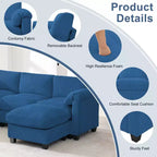 HYLEORY Canapé d'angle modulable avec ottoman mobile, canapé rembourré confortable en forme de U avec coussin d'assise à deux couches pour salon, velours côtelé