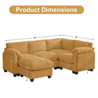HYLEORY Canapé d'angle modulable avec ottoman mobile, canapé rembourré confortable en forme de U avec coussin d'assise à deux couches pour salon, velours côtelé