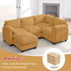 HYLEORY Canapé d'angle modulable avec ottoman mobile, canapé rembourré confortable en forme de U avec coussin d'assise à deux couches pour salon, velours côtelé