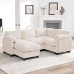 HYLEORY Modular Sectional Sofa with Movable Ottoman, U-Shape Upholstered Comfy Couch with Two-Layer Seat Cushion for Living Room,Corduroy