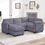 HYLEORY Canapé d'angle modulable avec ottoman mobile, canapé rembourré confortable en forme de U avec coussin d'assise à deux couches pour salon, velours côtelé