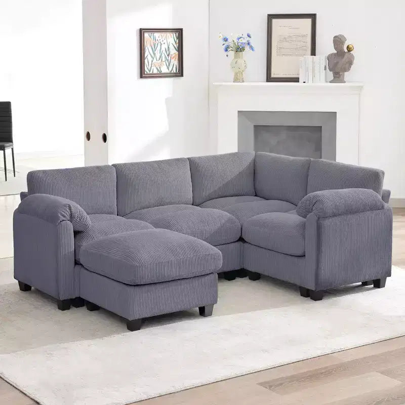 HYLEORY Canapé d'angle modulable avec ottoman mobile, canapé rembourré confortable en forme de U avec coussin d'assise à deux couches pour salon, velours côtelé