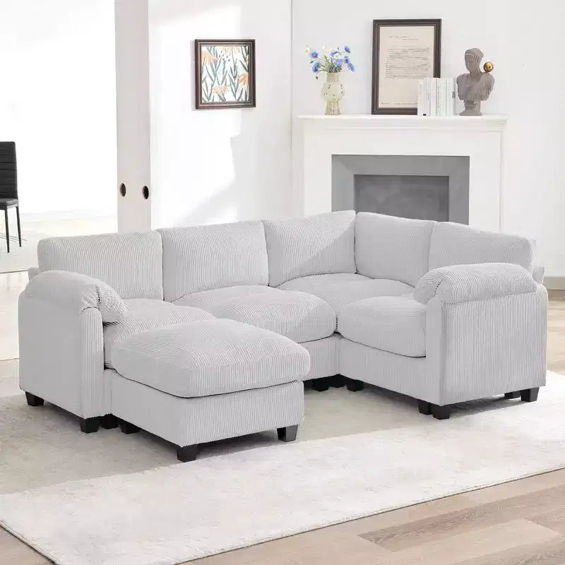 HYLEORY Canapé d'angle modulable avec ottoman mobile, canapé rembourré confortable en forme de U avec coussin d'assise à deux couches pour salon, velours côtelé