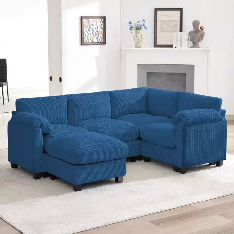 HYLEORY Canapé d'angle modulable avec ottoman mobile, canapé rembourré confortable en forme de U avec coussin d'assise à deux couches pour salon, velours côtelé