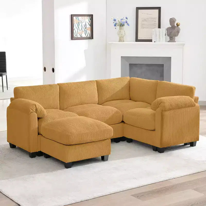 HYLEORY Canapé d'angle modulable avec ottoman mobile, canapé rembourré confortable en forme de U avec coussin d'assise à deux couches pour salon, velours côtelé