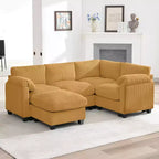 HYLEORY Canapé d'angle modulable avec ottoman mobile, canapé rembourré confortable en forme de U avec coussin d'assise à deux couches pour salon, velours côtelé