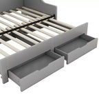 Lit de repos double à très grand lit avec ports USB, bibliothèques de rangement et deux tiroirs, Blanc/Gris-ModernLuxe