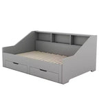 Lit de repos double à très grand lit avec ports USB, bibliothèques de rangement et deux tiroirs, Blanc/Gris-ModernLuxe