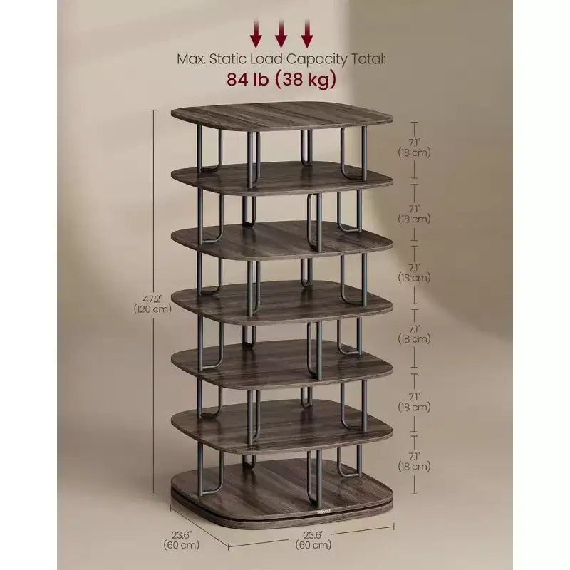 VASAGLE Étagère à chaussures 7 niveaux, Tour à chaussures rotative, Organisateur de placard à chaussures, Étagère à chaussures, 28-35 paires, 60 x 60 x 120 cm