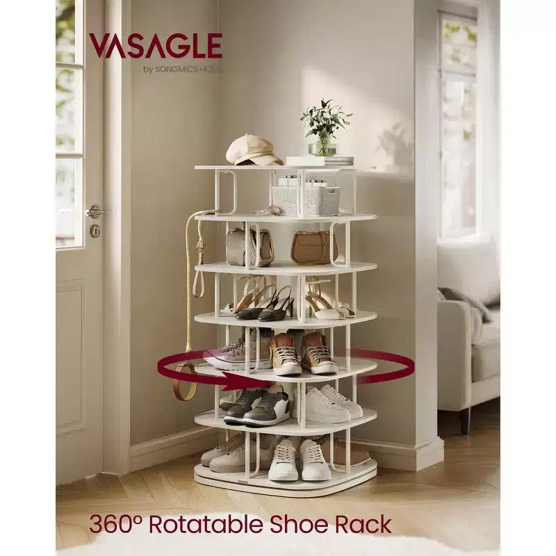 VASAGLE Étagère à chaussures 7 niveaux, Tour à chaussures rotative, Organisateur de placard à chaussures, Étagère à chaussures, 28-35 paires, 60 x 60 x 120 cm