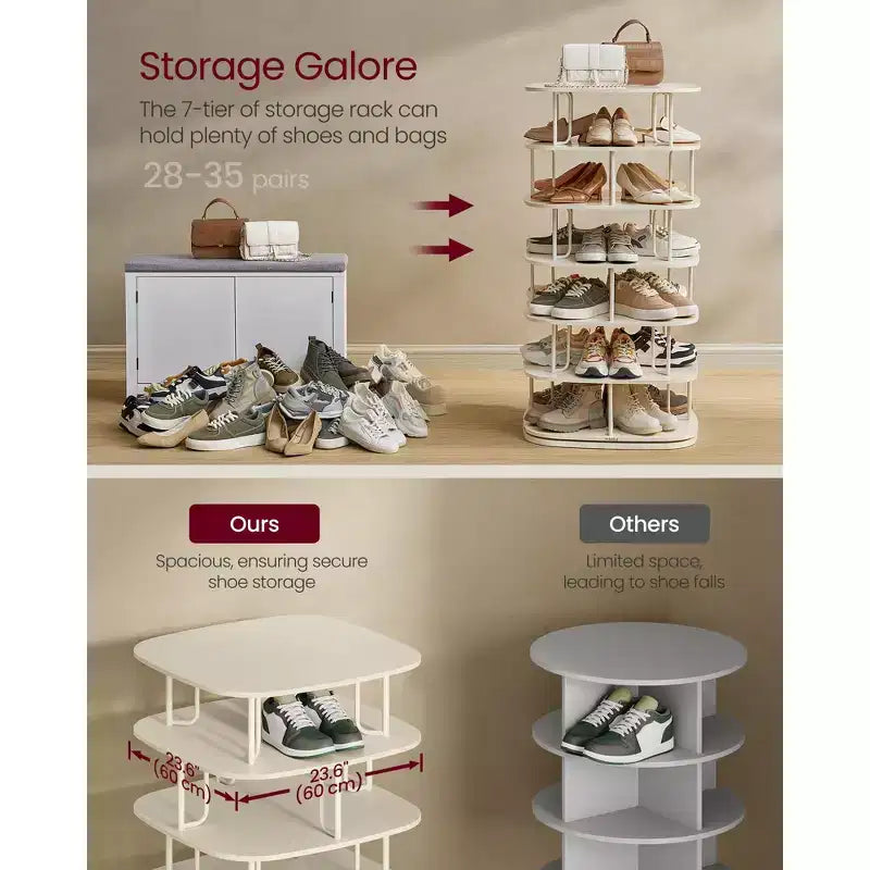 VASAGLE Étagère à chaussures 7 niveaux, Tour à chaussures rotative, Organisateur de placard à chaussures, Étagère à chaussures, 28-35 paires, 60 x 60 x 120 cm