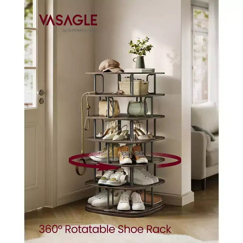 VASAGLE Étagère à chaussures 7 niveaux, Tour à chaussures rotative, Organisateur de placard à chaussures, Étagère à chaussures, 28-35 paires, 60 x 60 x 120 cm