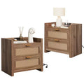 Night Stand Set of 2, Modern Nightstand, Bedside Tables with 2 PE Rattan Drawers, Rattan Nightstands for Bedroom Living Room